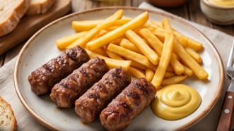 Mici cu cartofi prajiti si mustar