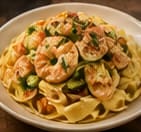 Tagliatelle cu creveți și dovlecel